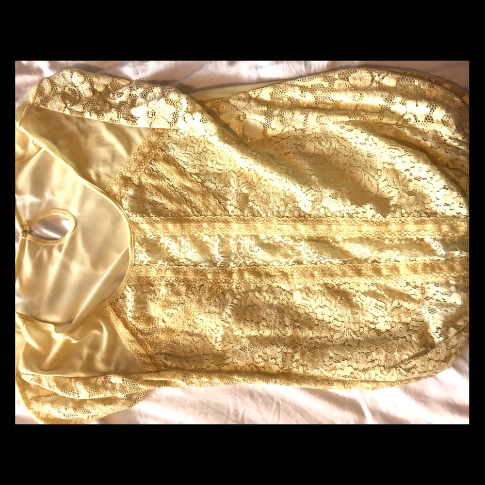 Pale yellow lace sheer blouse